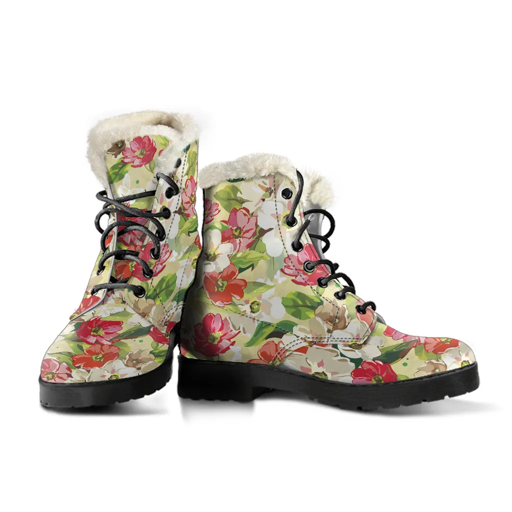 Colorful Flowers - Vegan Fur Boots